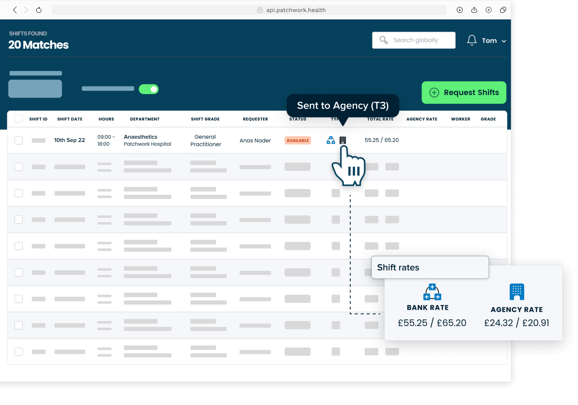 A user compares the agency rate with the bank rate in the Patchwork Hub to ensure the best value for money